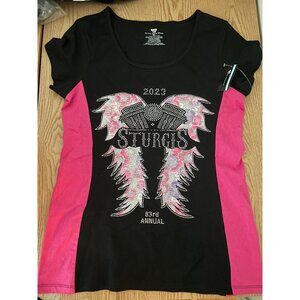 B65 New Women’s 2023 Sturgis 83rd Annual Rhinestone Blingy Tshirt Cotton size XL